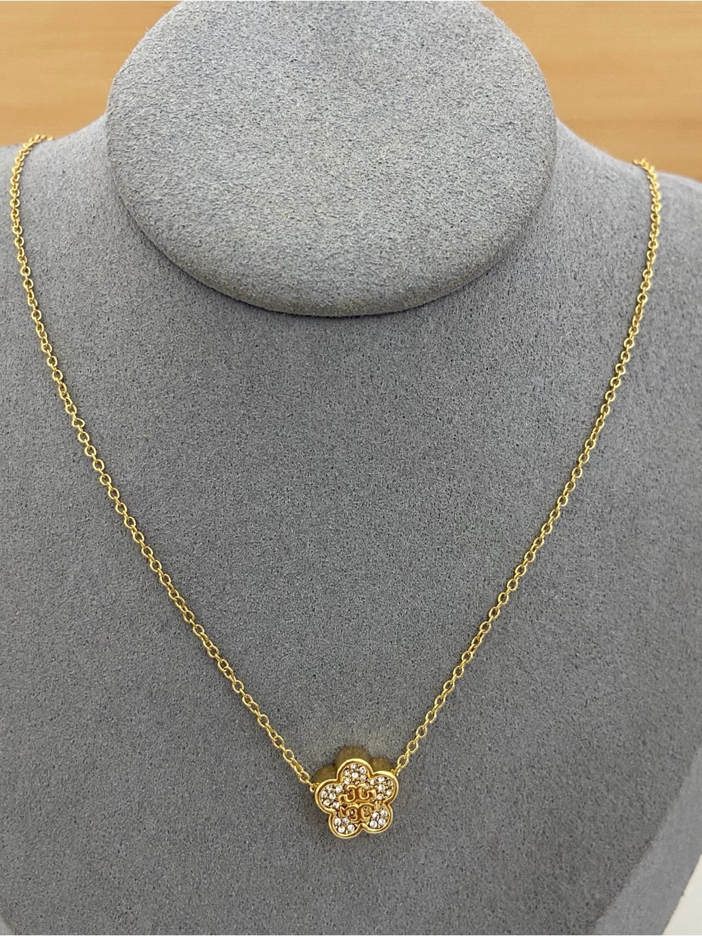 Tory Burch Gold Floral Crystal Pendant Necklace